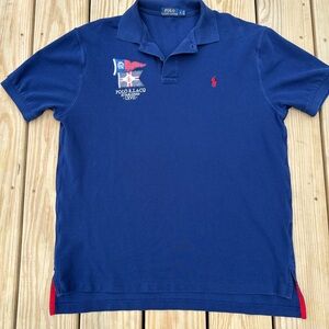 Polo Ralph Lauren Men's Navy Blue Pennants Flags LXVII Polo Shirt Size Large